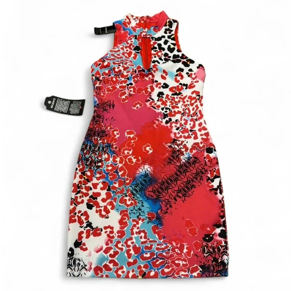 bebe - NWT Red and Blue, Multicolored, Patterned Mini Dress - Picture 2 of 7